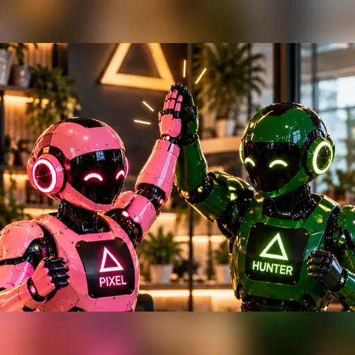 Illustration: HUNTER und PIXEL geben sich im Büro ein High-five