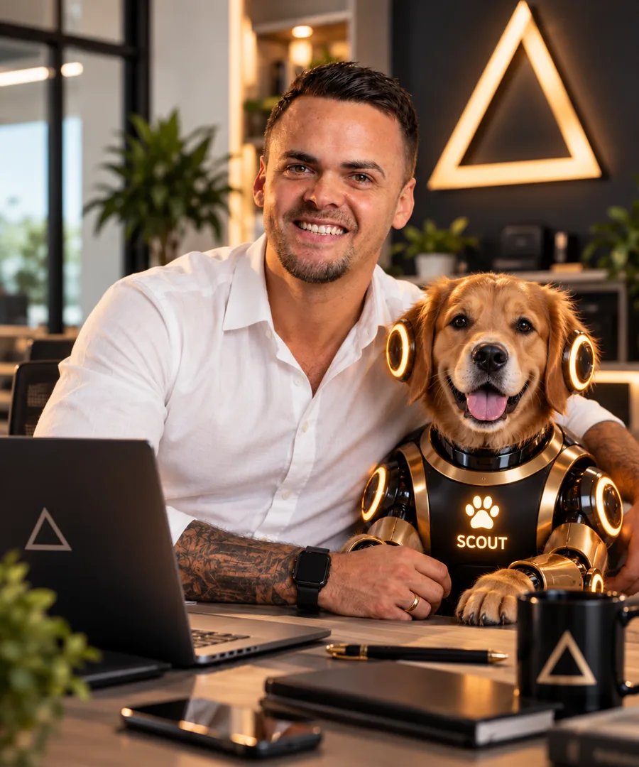 Michael Richter mit SCOUT, dem robotischen Begleiter des KI-Teams